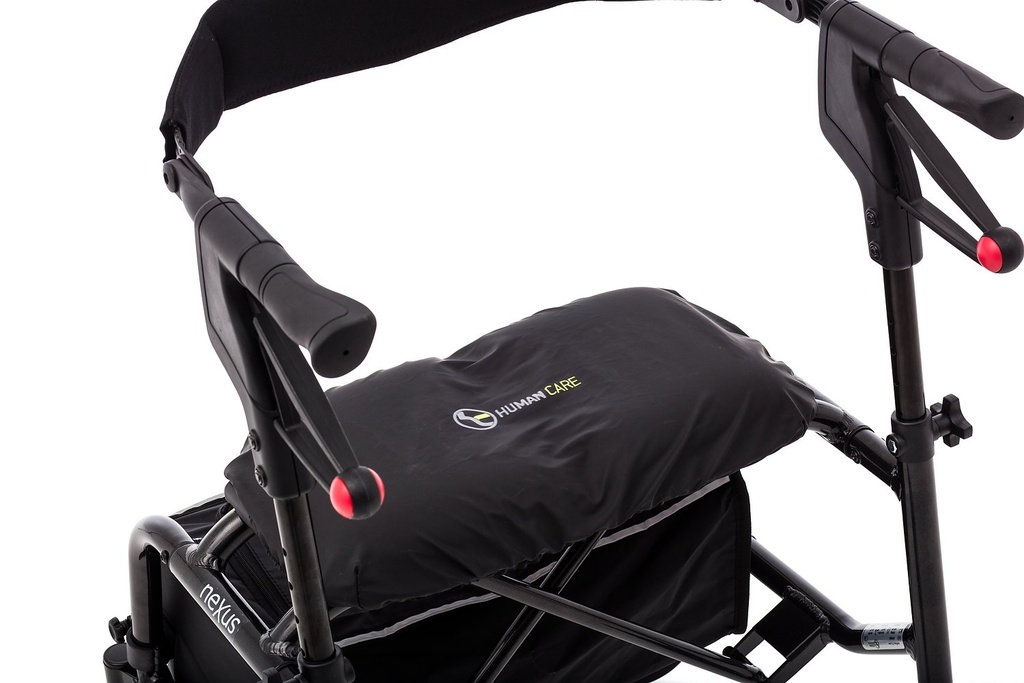 The neXus seat cover fitted on the seat of a neXus rollator