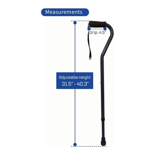 MOBB offset cane measurement diagram: adjustable height 31.5 to 40.3 inches