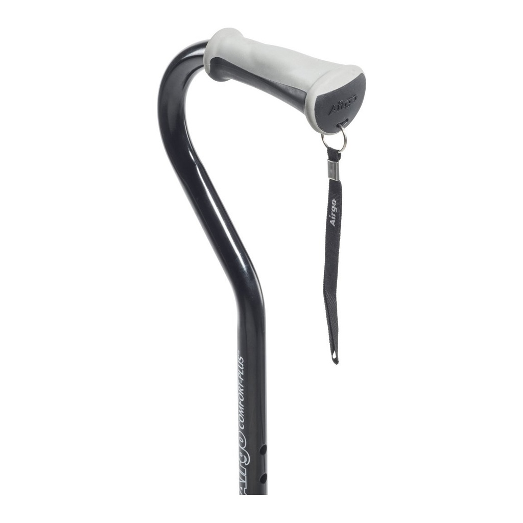 Grey cushion grip and wrist strap on the black quad shaft