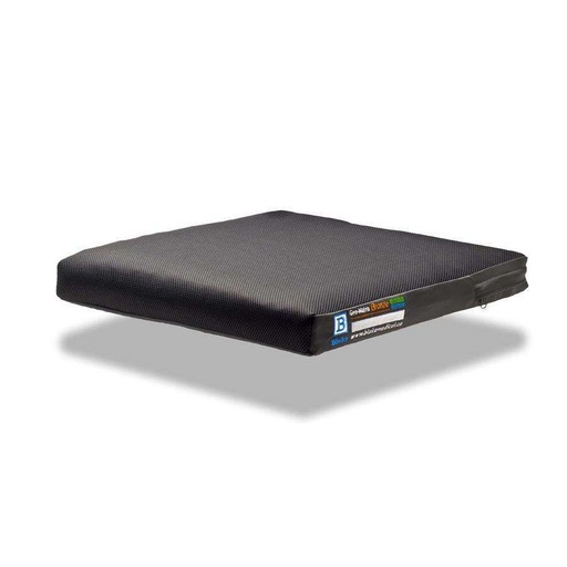Bronze cushion in a charcoal mesh-top outer cover, side three-quarter view on white