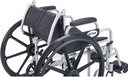 Backrest folded down at its hinges, seen from behind, with the large wheels and wheel lock levers