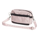 Pink nylon bag with a black band and a long strap