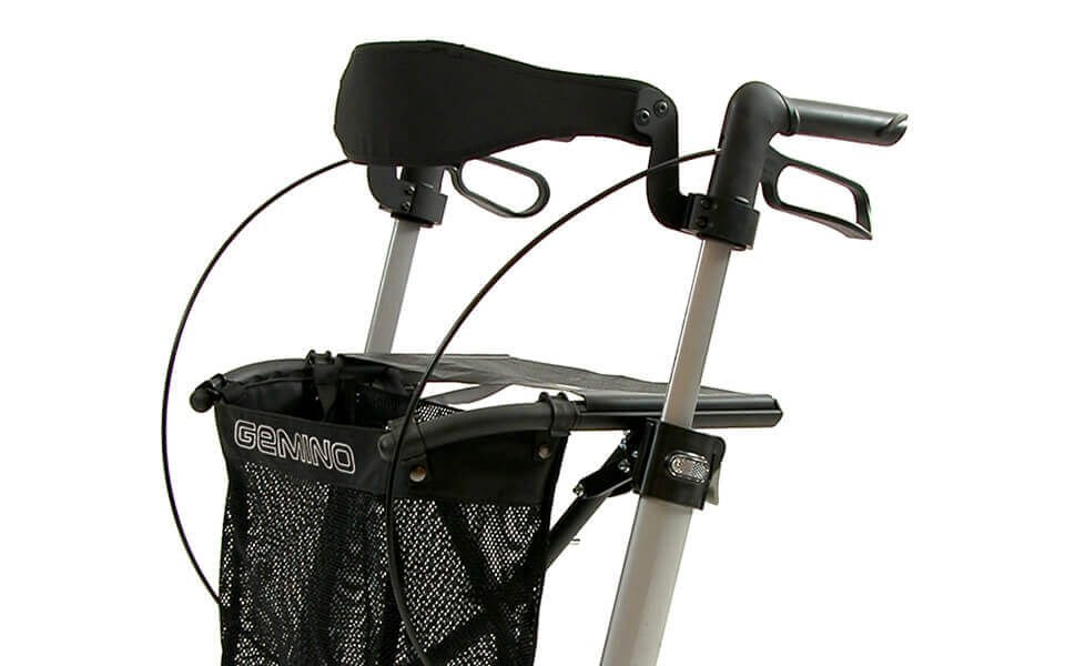 Padded backrest above the mesh basket and the seat