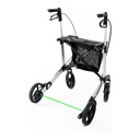 Green line on the floor in front of the silver rollator
