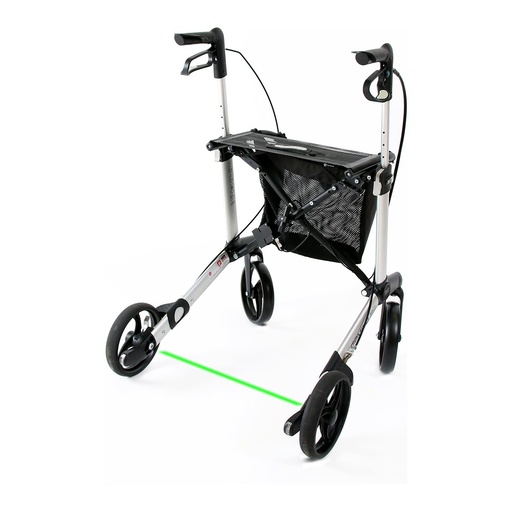 Green line on the floor in front of the silver rollator