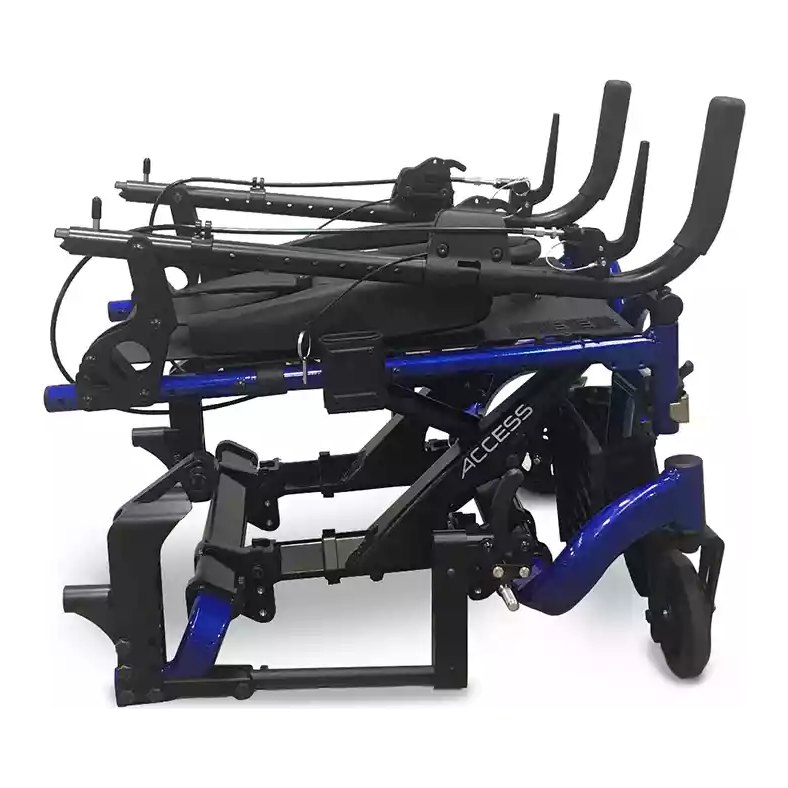 Quickie Access wheelchair with its back folded flat and the seat pan exposed, ready for a car