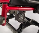 Transit securement bracket with a hook symbol on the lower frame of a Quickie Access wheelchair