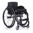 Black Quickie Nitrum Hybrid rigid wheelchair seen from behind, with the JAY back fitted