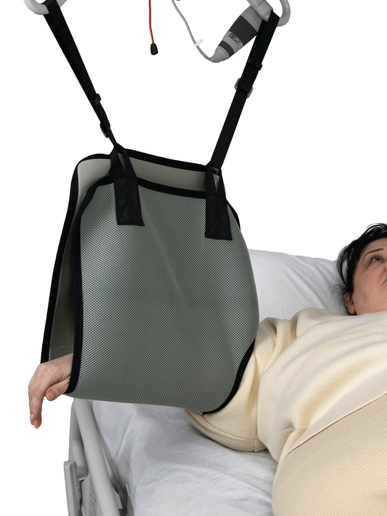 Close view of the Handicare Supreme arm sling B-ARM around a forearm