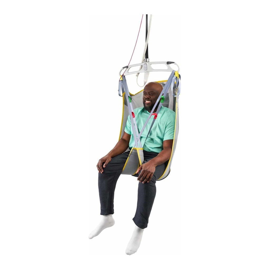 Handicare polyester Universal High Back sling M921531, person seated in it