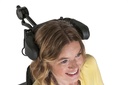 A rider wearing the switched head array, with a pad beside each side of the head