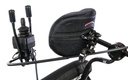The VersaGuide EZ joystick on a swing away boom beside the headrest, with two flex switches