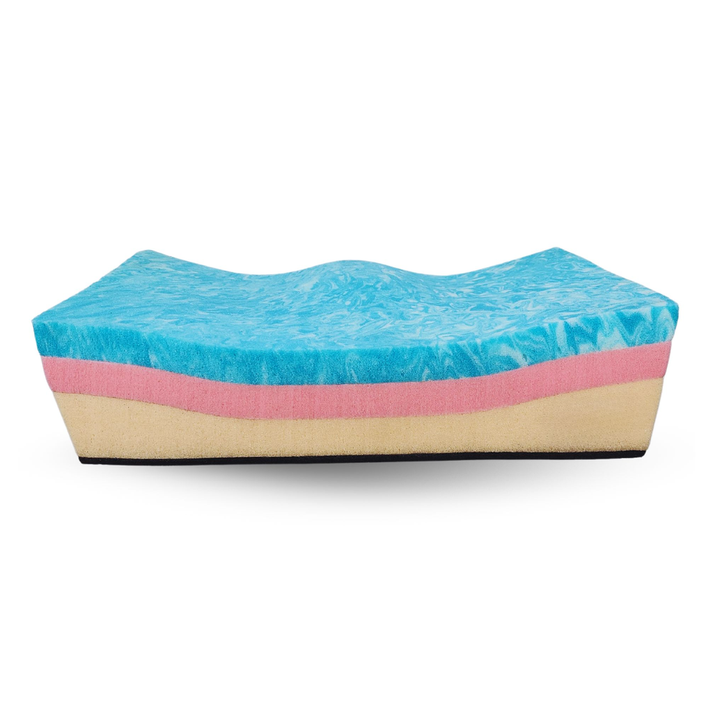 Front view of the bare foam, with a leg trough on each side of the raised centre