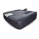 Base of the cover with two hook-and-loop strips that hold the cushion to the seat, a fabric handle and the zip