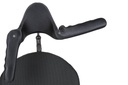 Heads Up mounted above a mesh wheelchair back, one arm forward and one hanging down