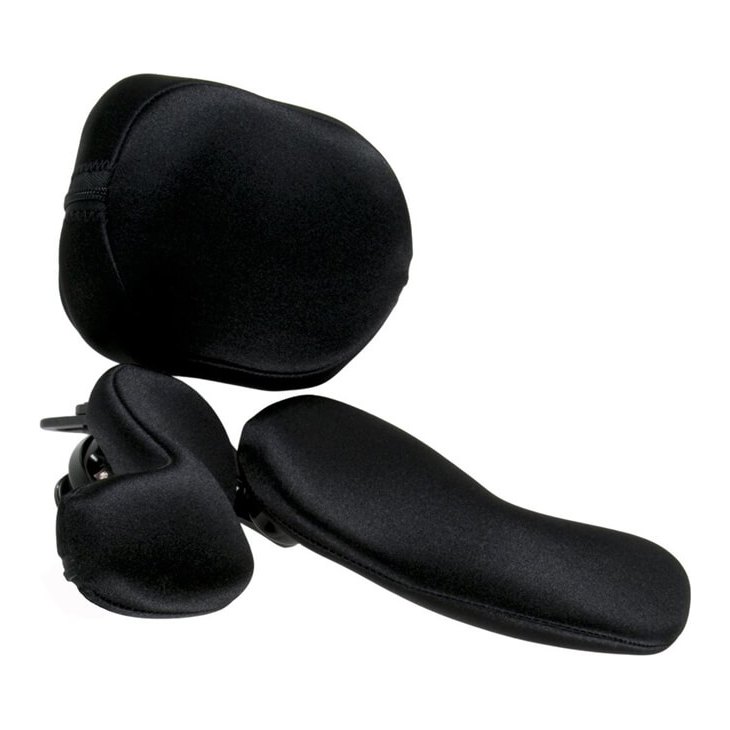 Whitmyer Soft Dual Sub-Occipital Wheelchair Head Support. Three-pad support with one occipital pad above two separate sub-occ