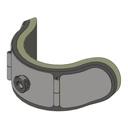 Whitmyer Specialty Plush Wheelchair Head Support. Drawing of Adjust-a-Plush, a curved pad with two hinges and one mounting co