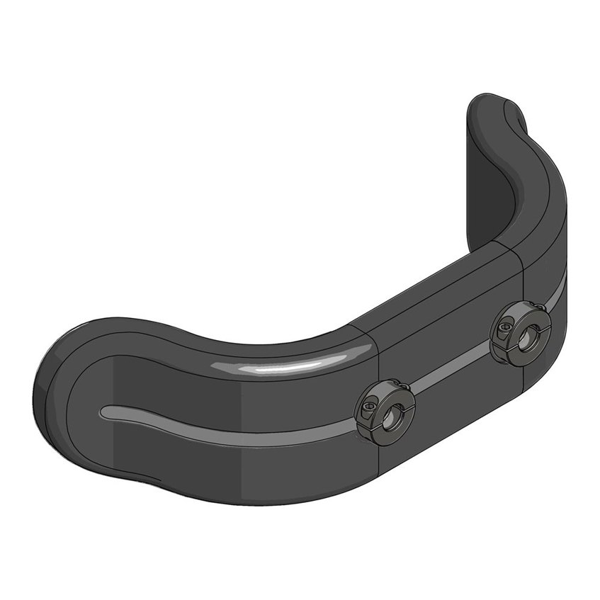 Drawing of the dual-mount pad, a long curve with two mounting collars underneath