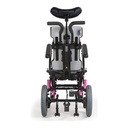 Rear view of a pink IRIS with a MONO back, push handles and a foot tilt pedal