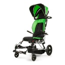 Zippie Sphynx pediatric static tilt wheelchair in green, with canopy, basket and footplates