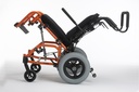 An orange TS in side view, seat tilted back and the footrest frame swung forward