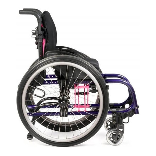 Sunrise Medical ZIPPIE X'CAPE folding frame paediatric wheelchair in purple, side view