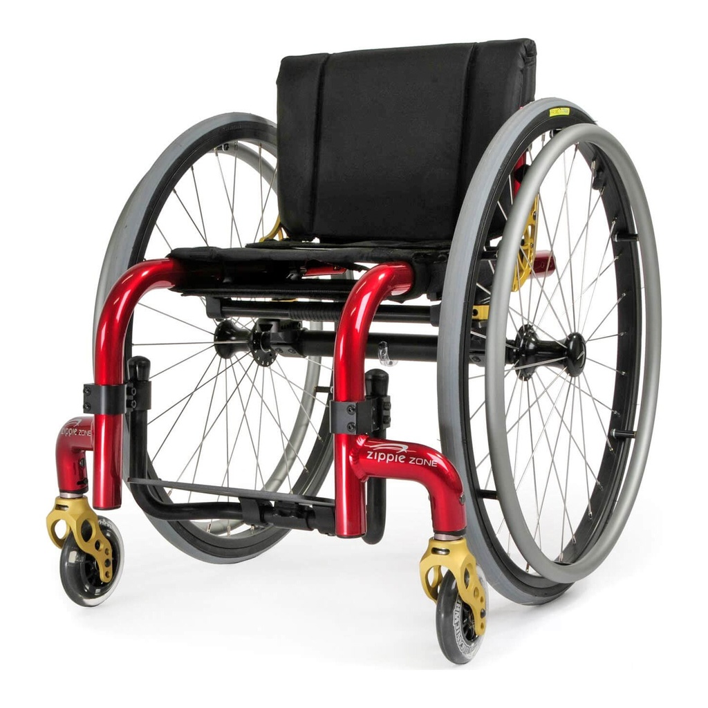 ZIPPIE Zone pediatric rigid wheelchair in red, front three-quarter view