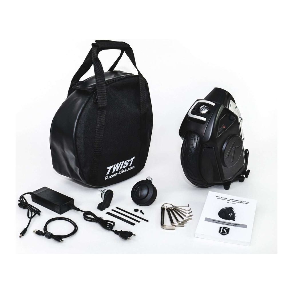 Klaxon Twist with flybag, charger, Bluetooth controller, cables and manual