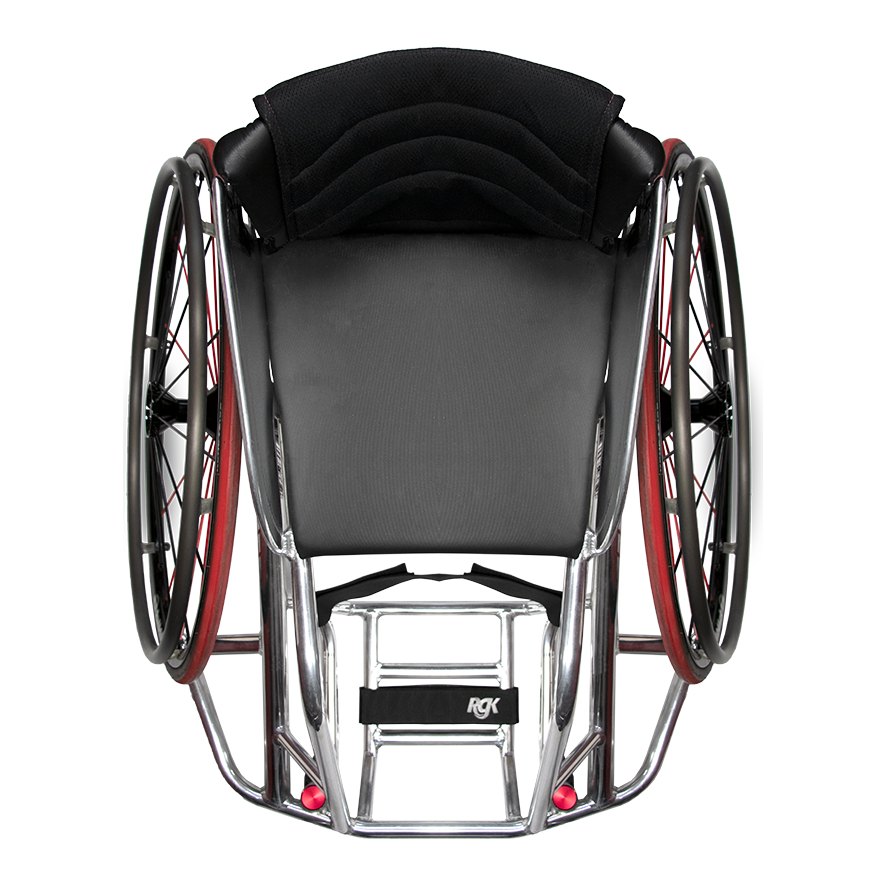 Top view of an RGK Elite seat, footrest and cambered rear wheels
