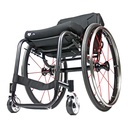 RGK HiLite made-to-measure titanium wheelchair in black, with red spokes
