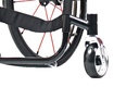 Low ride caster fork and rear wheel on an RGK HiLite wheelchair