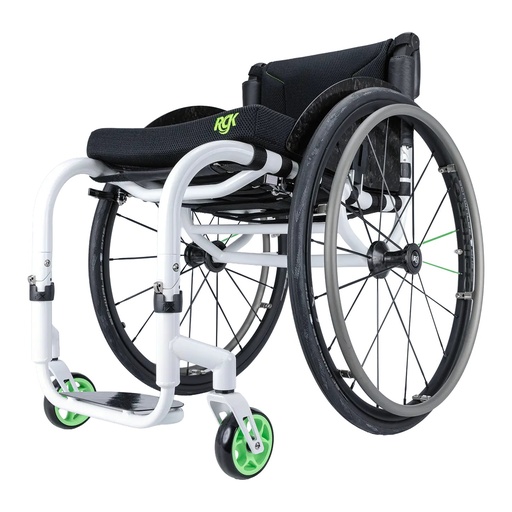 RGK Octane FX made-to-measure folding chair in white, with green casters