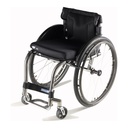 Rear three-quarter view of an RGK Octane Sub4 titanium frame with a black backrest