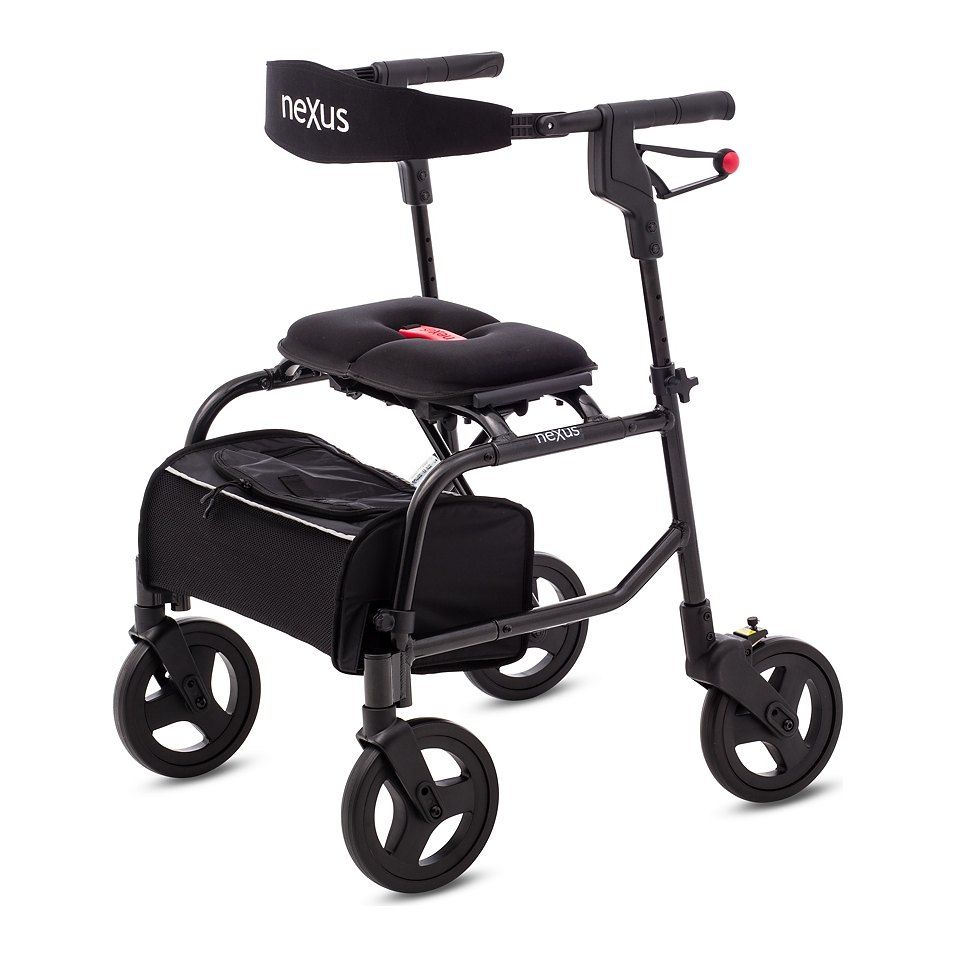 Human Care Nexus wide backstrap fitted on a black rollator