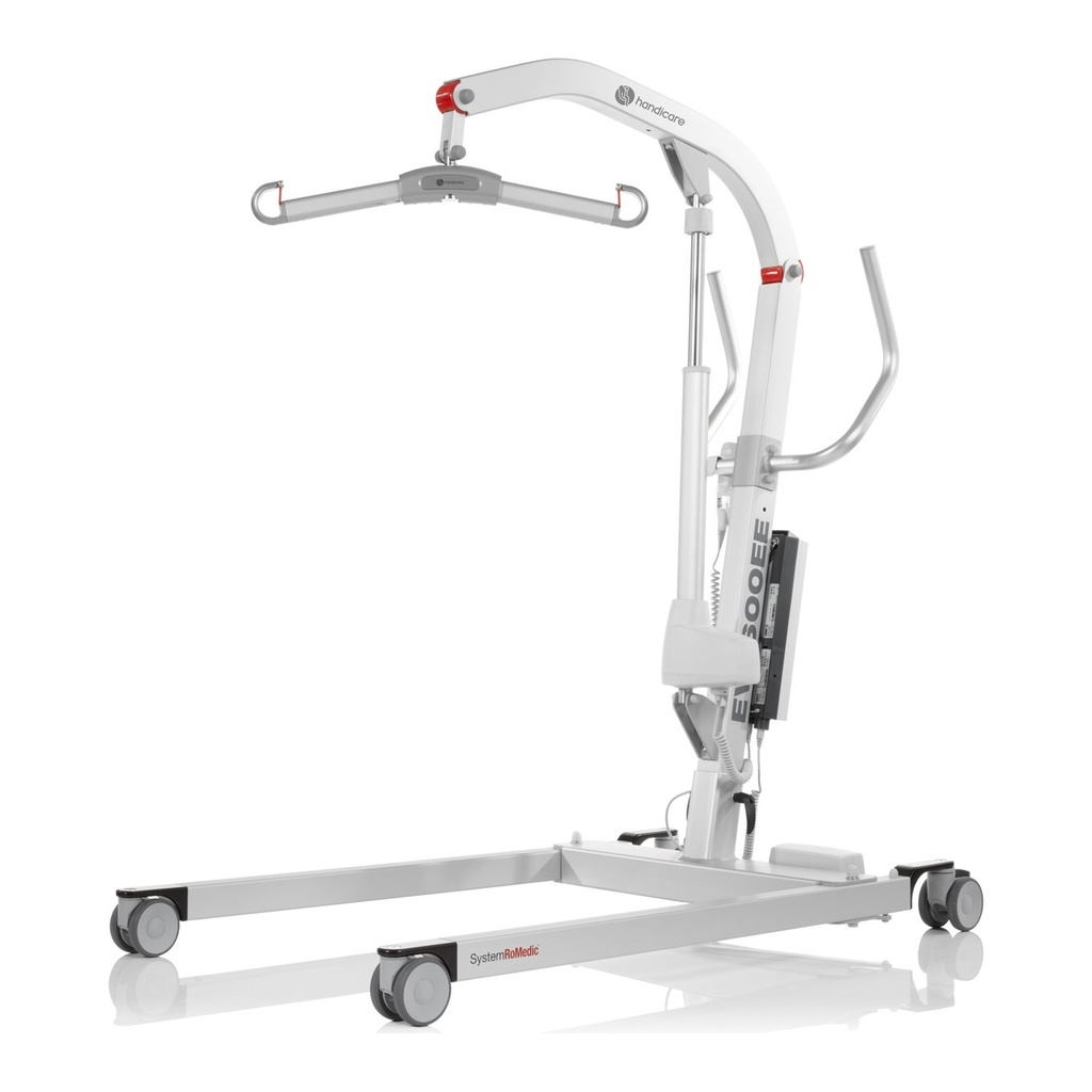 Handicare Eva600EE floor lift 60100003, side view showing the EVA600EE mast and control box