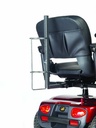 Golden oxygen tank holder, wire cradle on the rear bracket behind the seat
