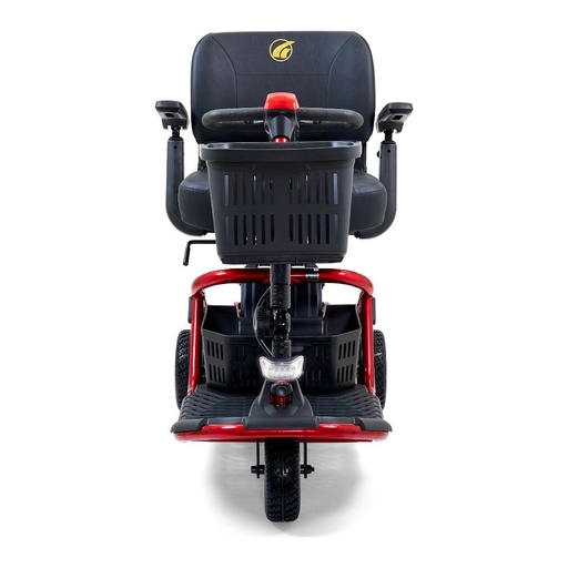 Front view of the red LiteRider GL111 scooter from Golden, basket facing the camera