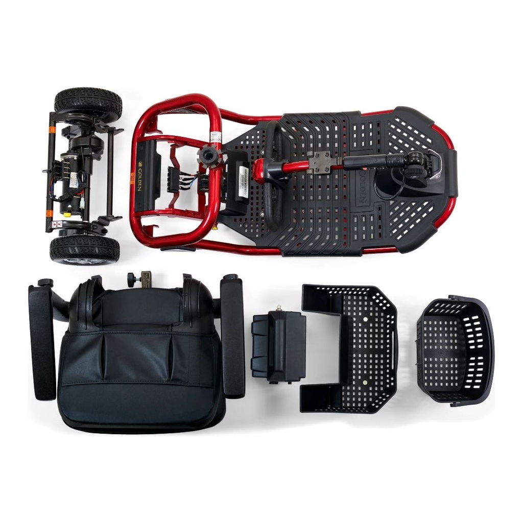 The LiteRider GL111 taken apart into its six pieces on a white background