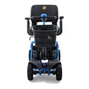 Front view of the blue LiteRider GL141, with its basket and the tiller facing the camera