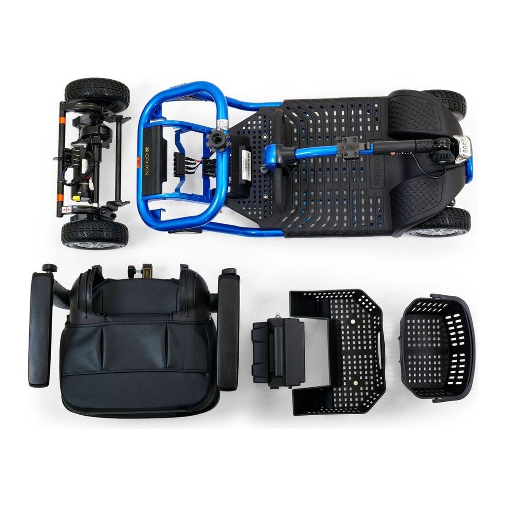 The Golden LiteRider GL141 taken apart into six pieces on a white background