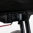 One of the two 24 V lithium battery bays under the seat of this folding scooter