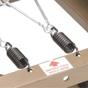 Zinc-coated spring deck of the Delta 15235, with the label marking where full-length rails fit