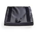 Underside of the cover, with two hook and loop strips and a carry handle