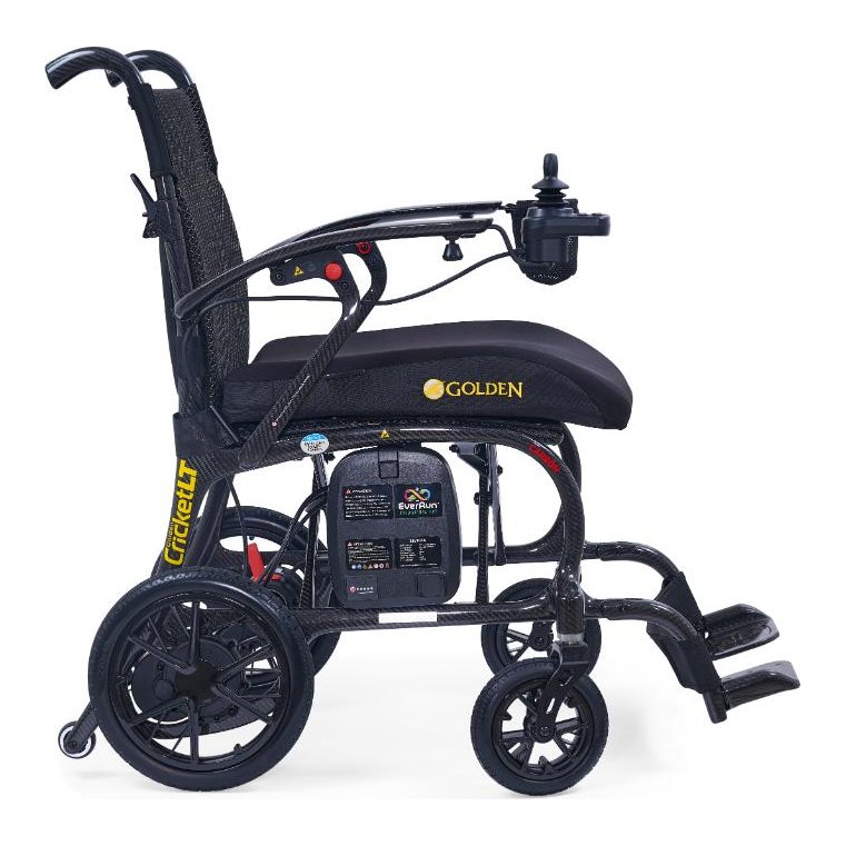 Cricket LT GP309 from the left side, memory foam seat and rear wheel