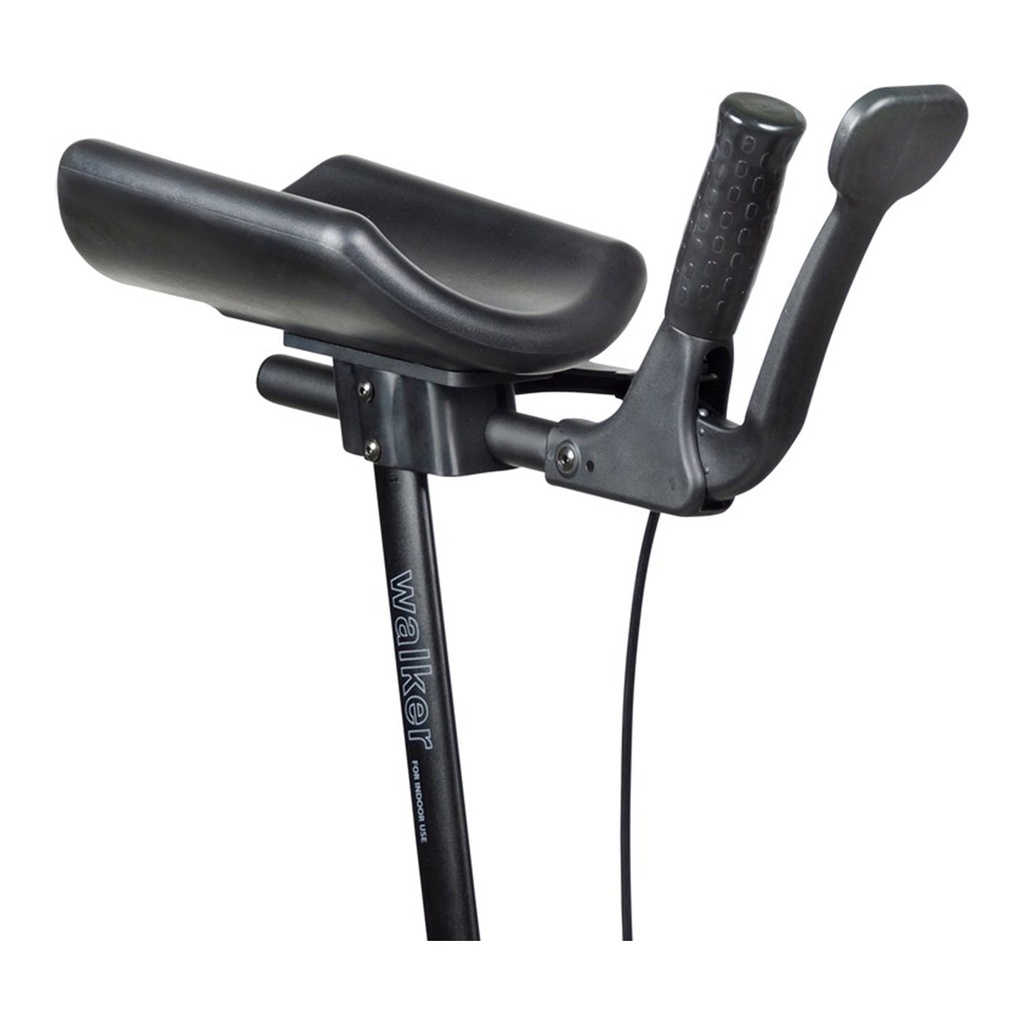 Close-up of one forearm pad, hand grip, and brake lever