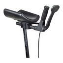 Close-up of one forearm pad, hand grip, and brake lever