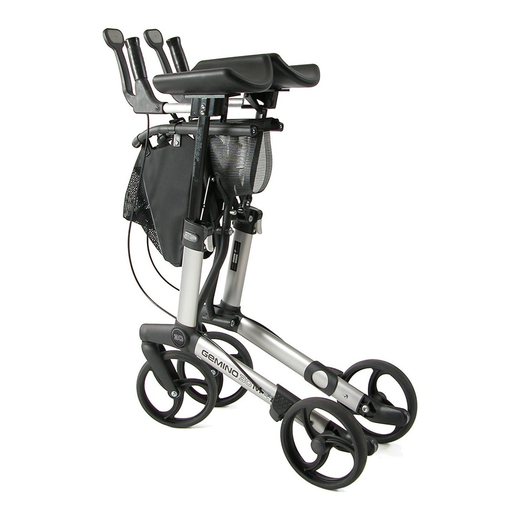 Rear view of the raised forearm supports and the four wheels