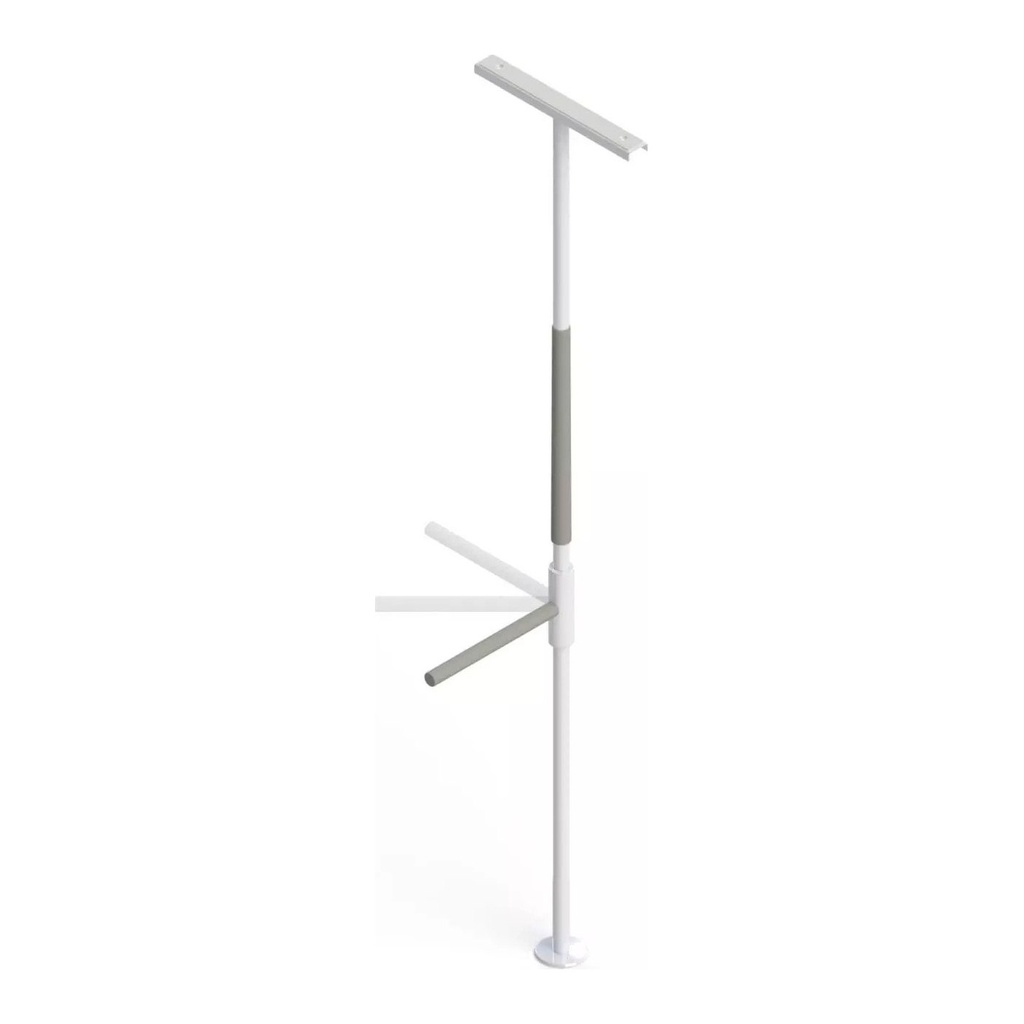 Cutout of the white pole, ceiling plate and round base, bar drawn in three positions