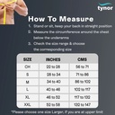 How to measure the chest for a Tynor Pouch Arm Sling, with the maker's size chart