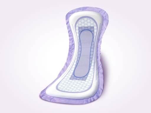 A single Poise overnight bladder leak pad, curved with a wider back